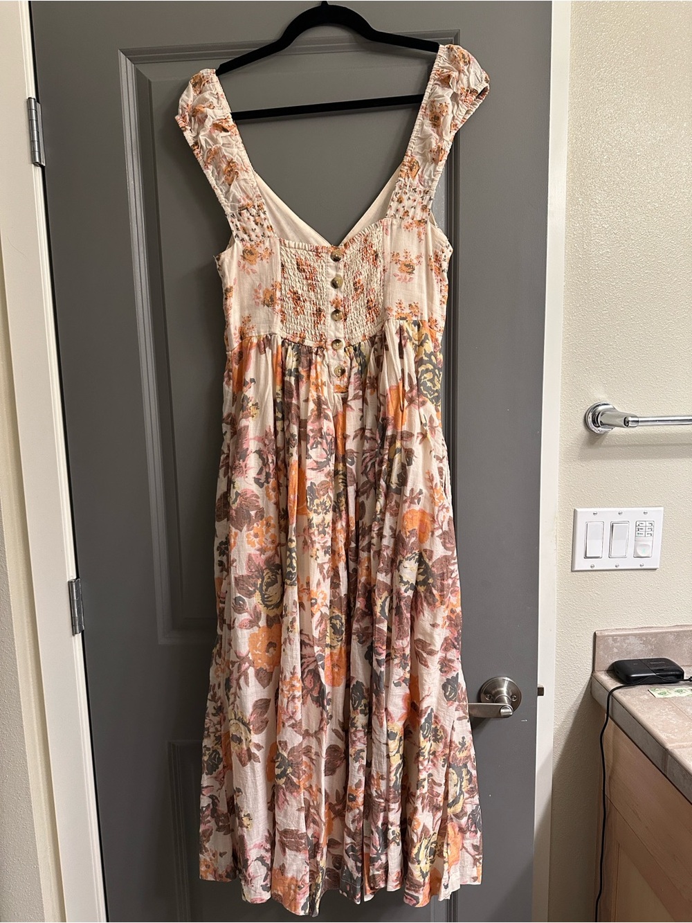 Free People Floral Maxi Dress in Cream, Peach and Olive